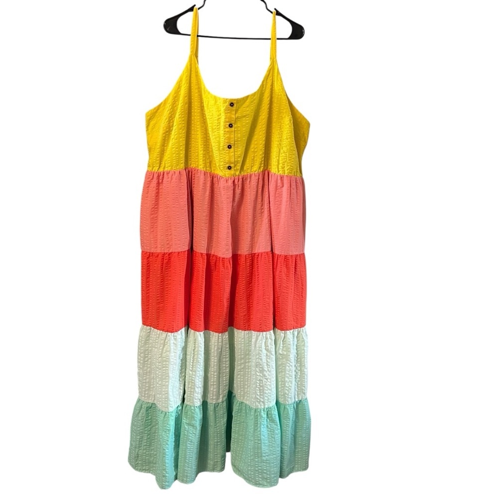 Torrid Tiered Rainbow Maxi Dress Size 4 Plus Colorblock Sleeveless Lined